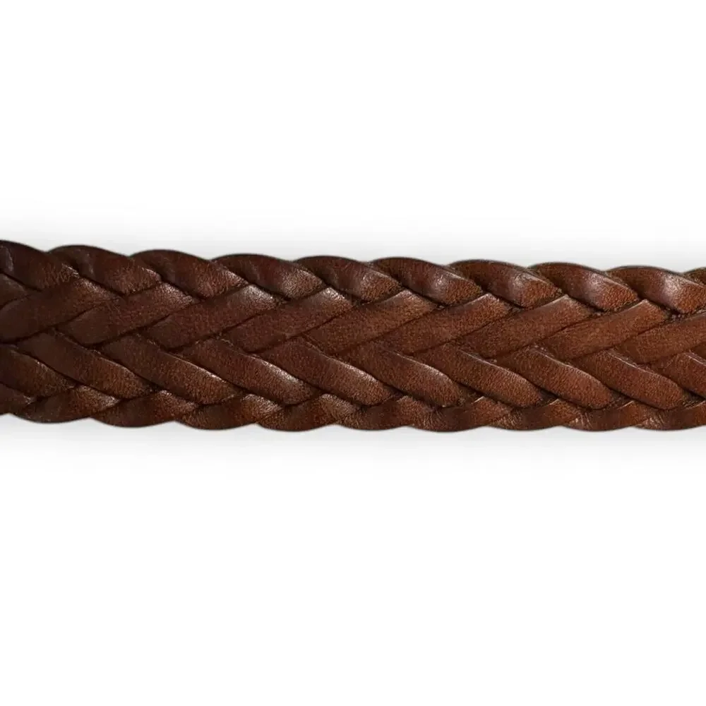 Vintage Braided Leather Belt Brown Leather Buckle Oil Tanned Cowhide Mens 38-95